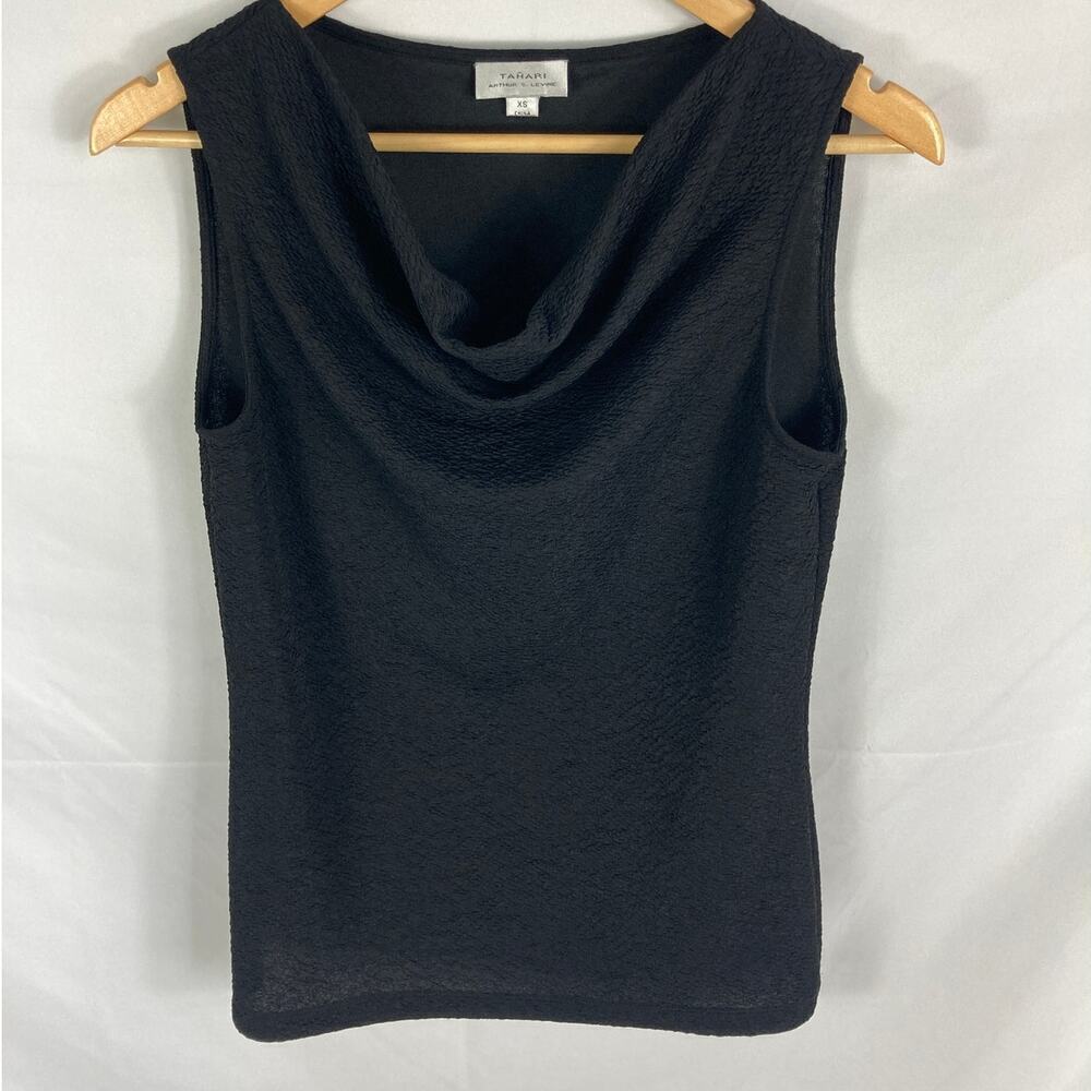 Tahari ASL Texture Draped Neck Tank Black Size XS